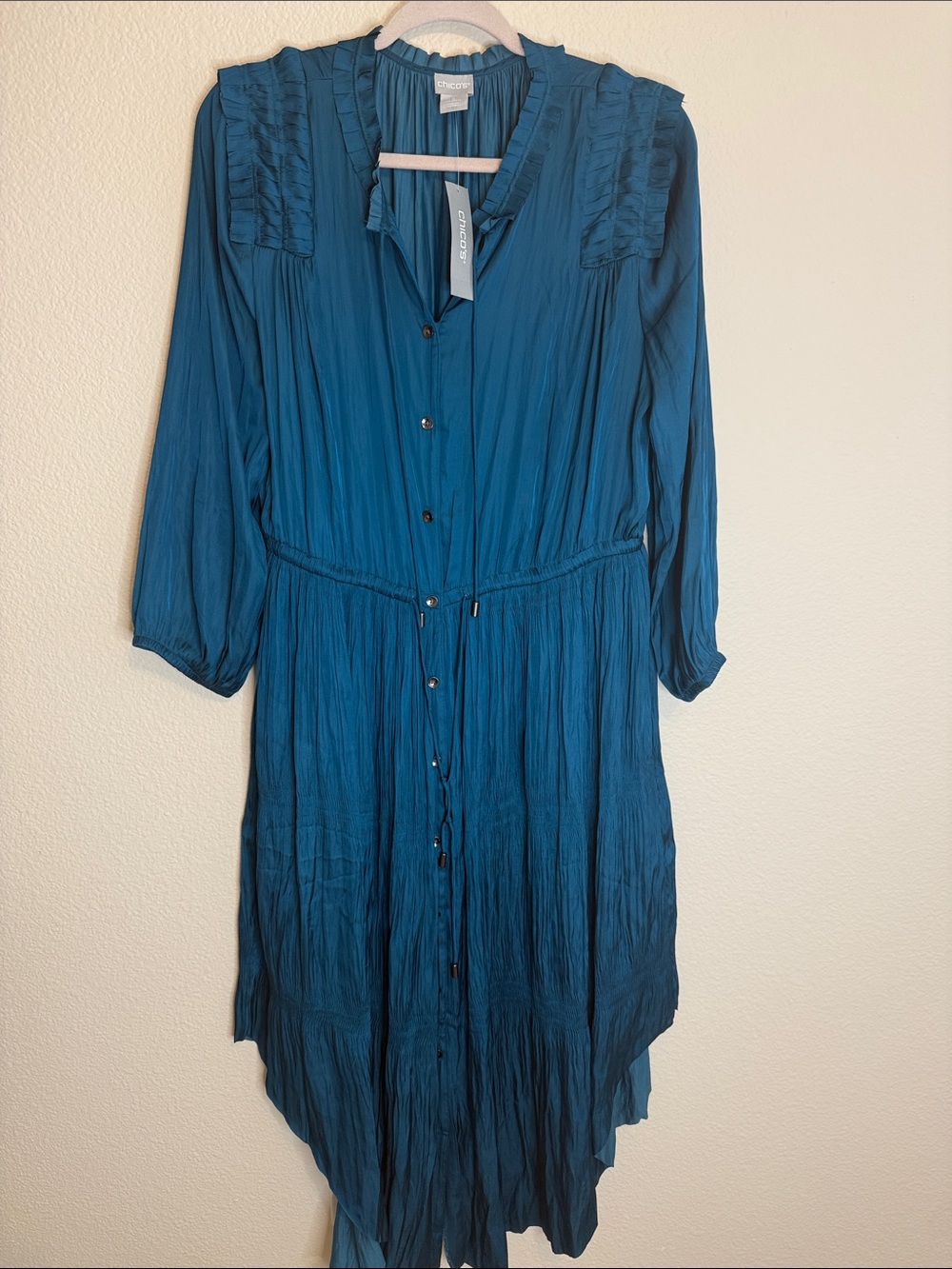 Chico's Teal Blue High-Low Button Dress